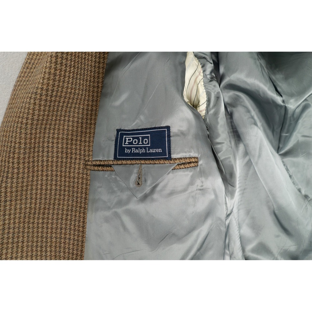 Polo Ralph Lauren Men 46R Lambswool Houndstooth Blazer Brown Sport Coat USA Made - Picture 5 of 12